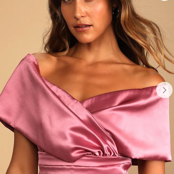 Lulus Pink Satin Off-the-Shoulder Mini Dress, Size L - Picture 6 of 8
